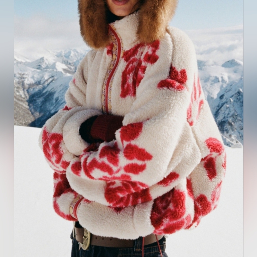 Anthropologie BDG Mae Printed Piled Fleece Super Soft Zip-up Jacket. Oversized - Picture 2 of 8